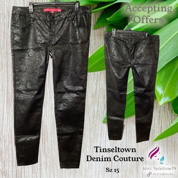 Tinseltown Denim Couture - Sz 15 - lightweight jeans shiny floral pattern - Picture 1 of 6